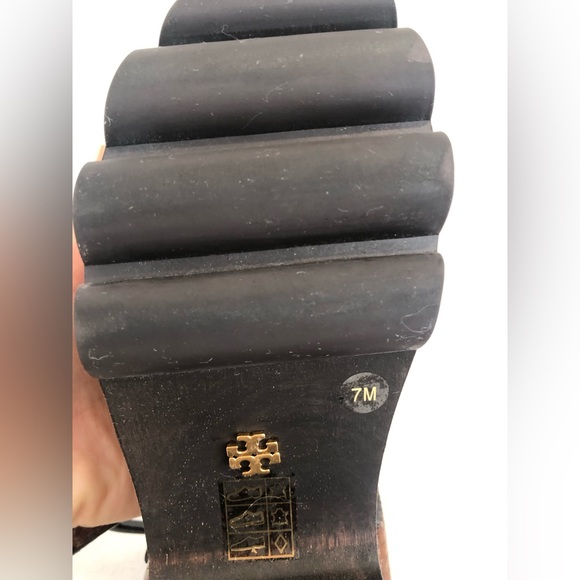 Tory Burch Lug Sole Clogs Sling Back Caramel Brown Snakeskin Size 7 - Picture 6 of 7